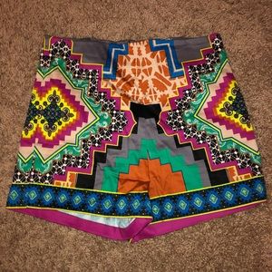 Multi-Colored Aztec Design High-Waisted Shorts
